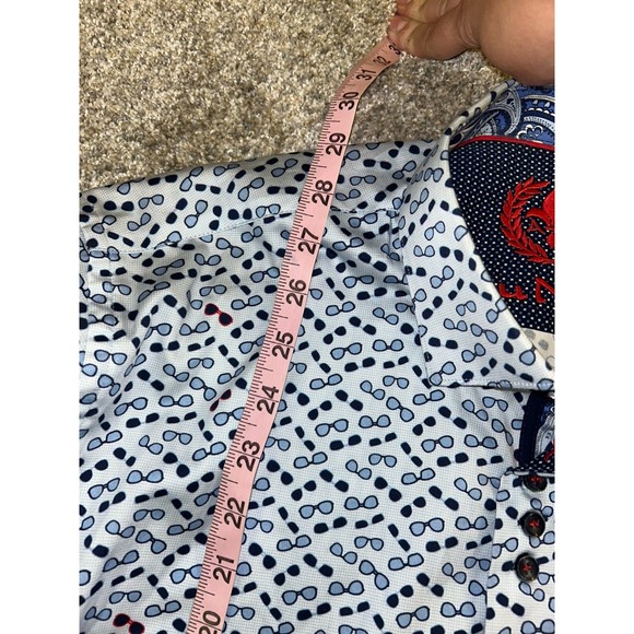 Au Noir Mens Blue Glasses Design Button Down Long Sleeve Shirt Size 5 - Picture 3 of 9